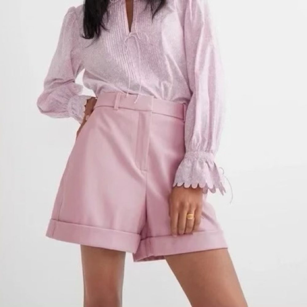 J.crew Size 4 Pink Vegan Leather Cuffed High-Rise Loose Wide Leg Shorts NWT